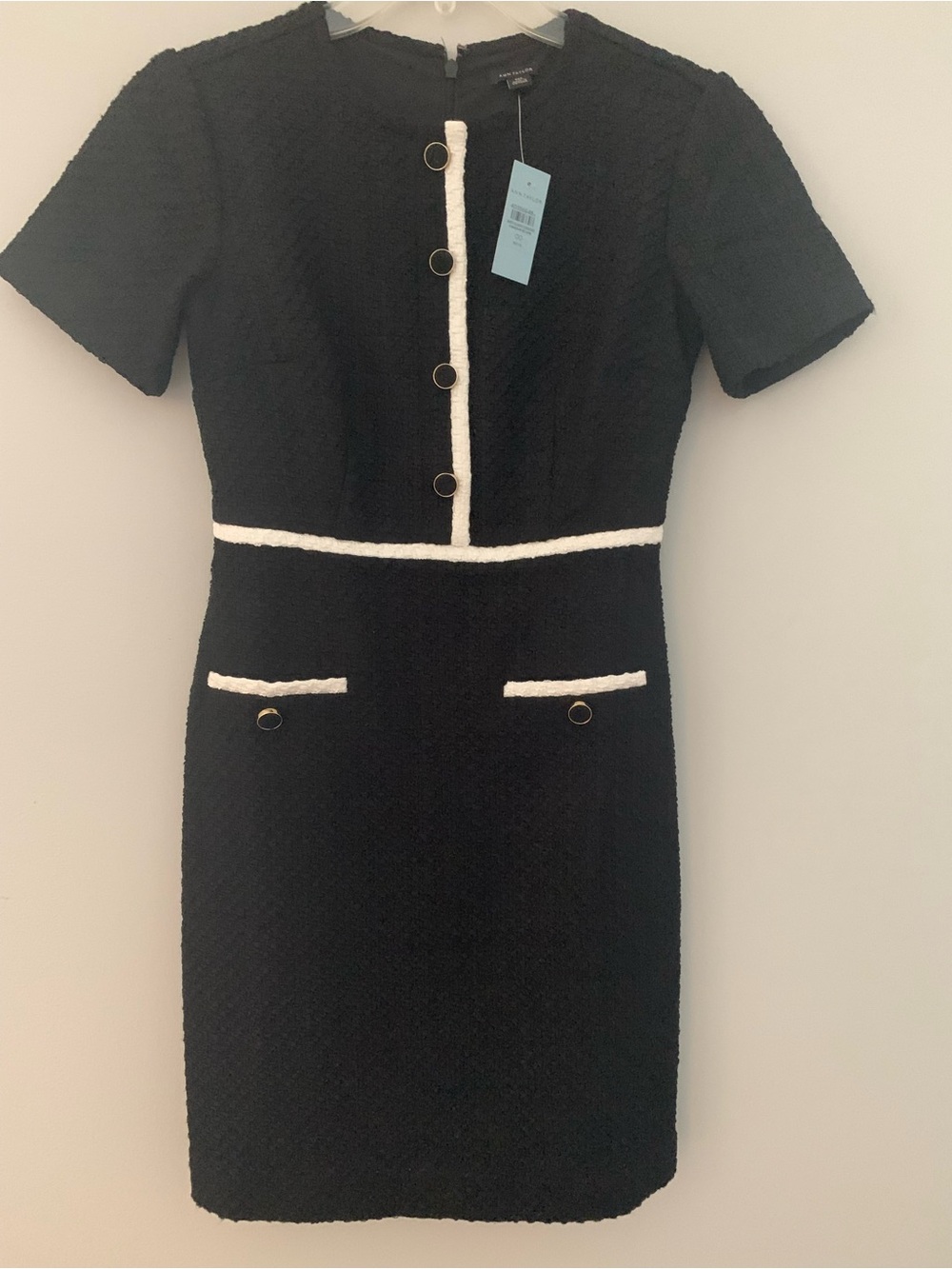 Ann Taylor Black Tweed Mini Dress with White Trim